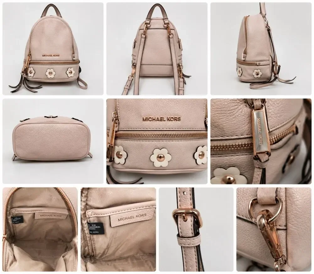 Michael Kors Rhea Mini Backpack Blush Pink Pebbled Leather Floral Rose Gold